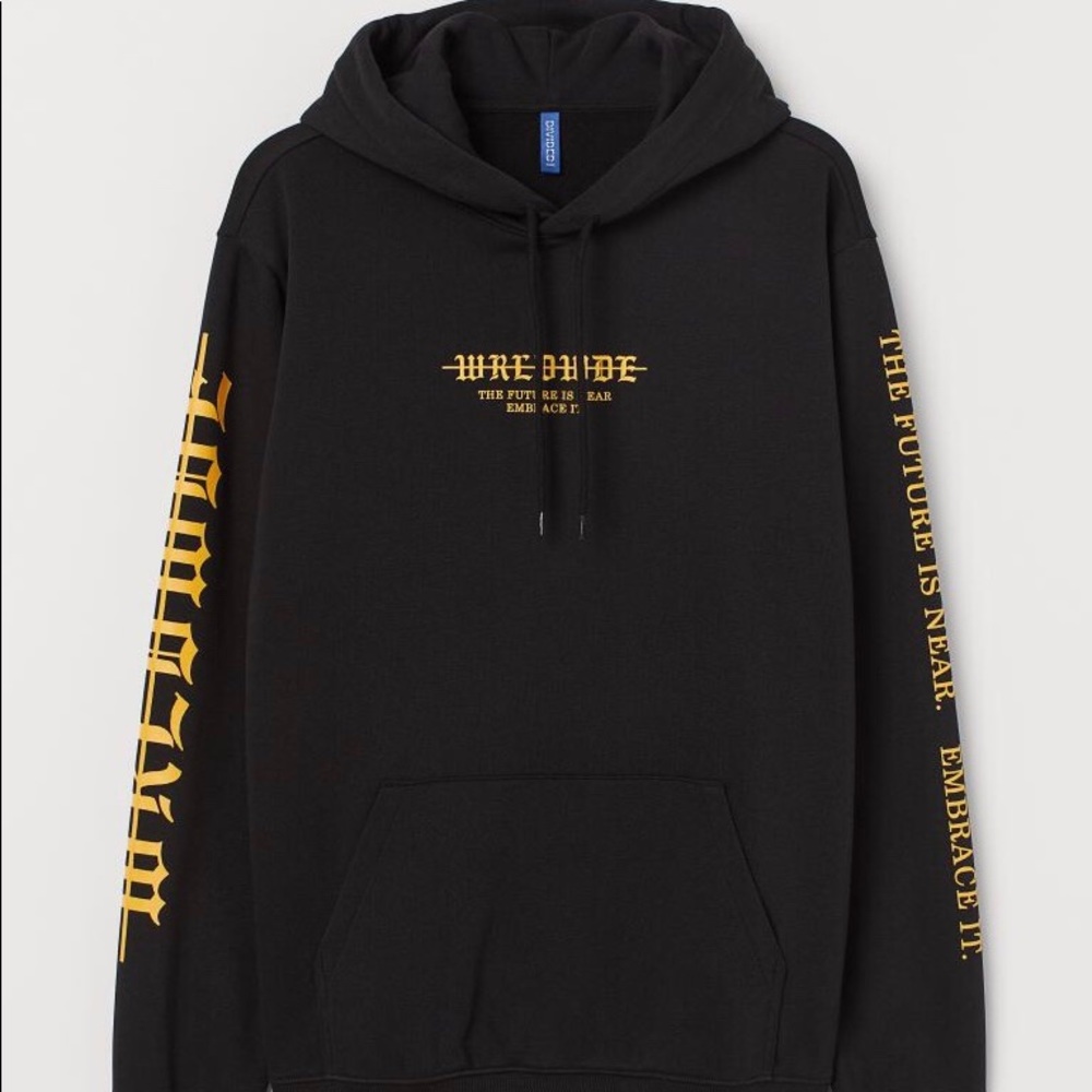 H&M WRLDWIDE Black and Gold Hoodie